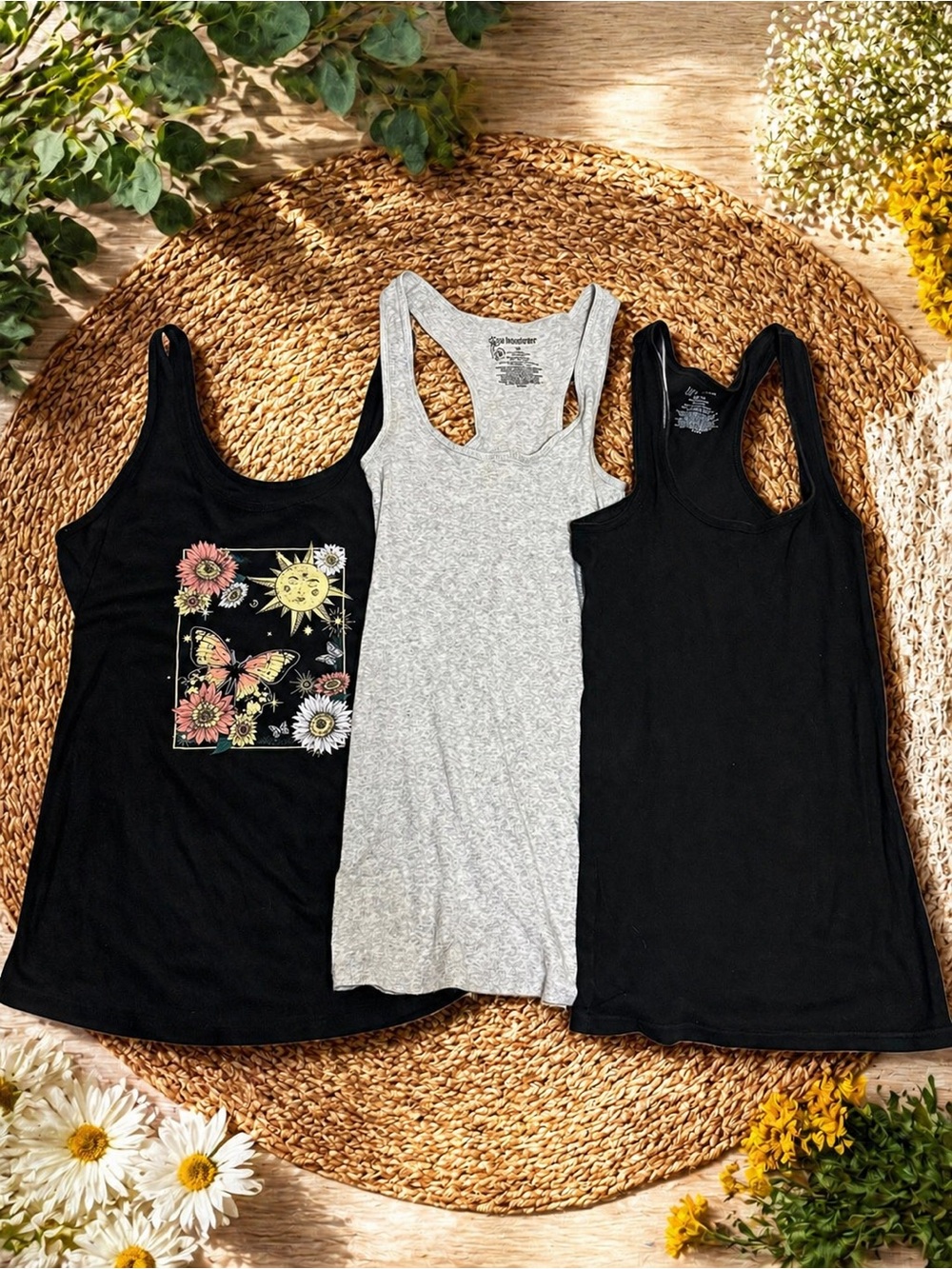 No Boundaries Women's Racerback Tank Tops - Black & Heather Gray